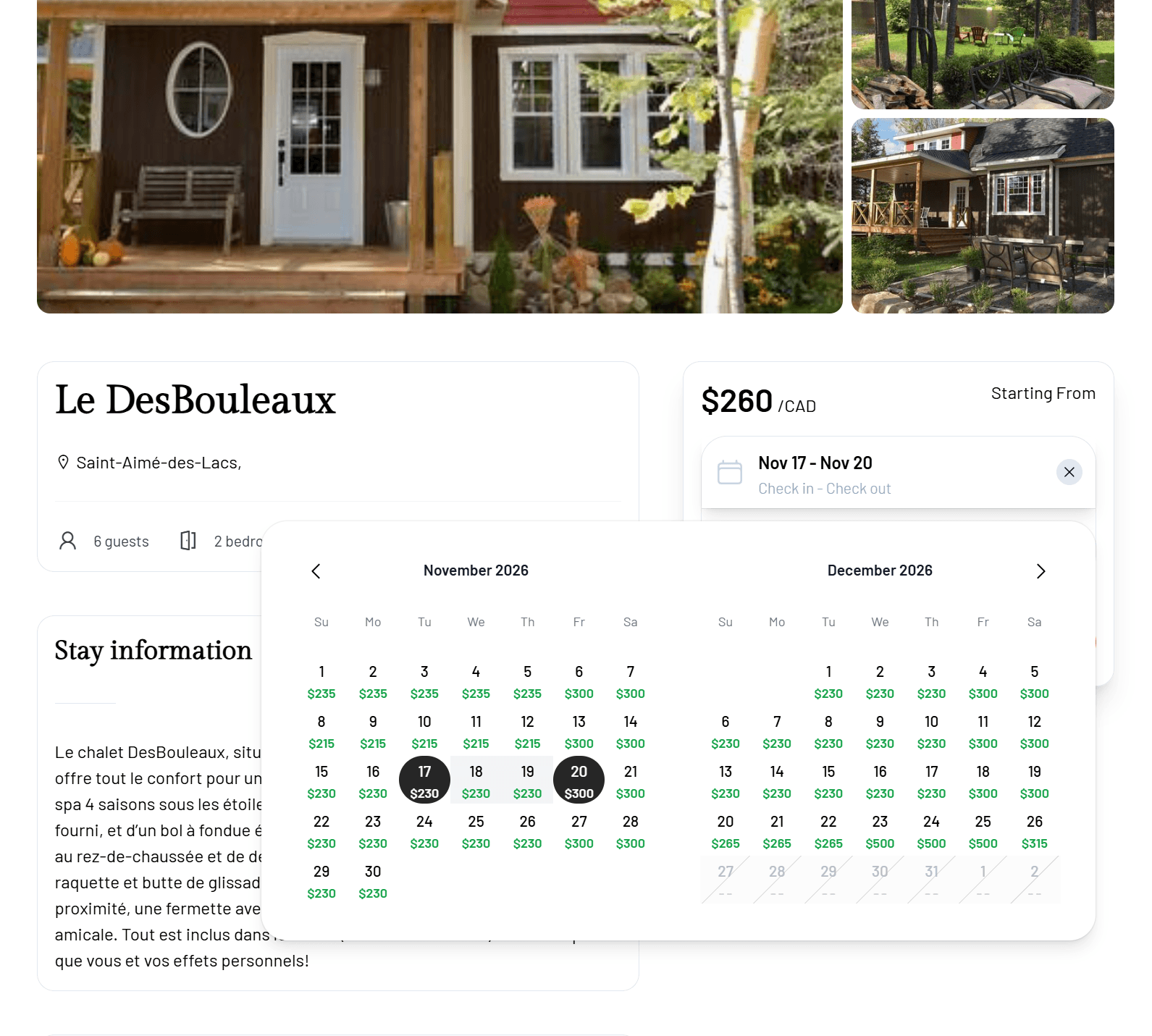Beyond Booking Engine, a property listing with nightly availability